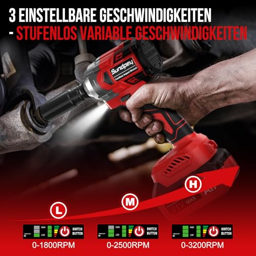 Sundpey Akku Schlagschrauber 650Nm, 21V Bürstenloser Schlagschrauber mit 2 * 4000mAh Akkus, 2-in-1 Impact Wrench für Haus und Auto mit 6 Steckdosen & 9 Bohrer & Ladegerät & Verlängerungsstange