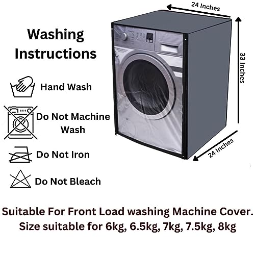 Image of Waterproof & Dustproof Front Loading Washing Machine Front Clear Cover Suitable for Normal IFB 6.5kg, 7 Kg, 7.5Kg & 8kG / 61X61X84cm Washing Machines (Grey) (5, grey)