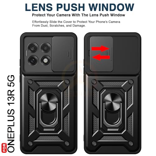 Image of Armor Bumper Back Cover Case for Oneplus 13R 5G Rotating Camera Cover, Ring Holder & Kickstand | Heavy Duty & 360 Degree Protection Oneplus 13R 5G Back Cover (Black)