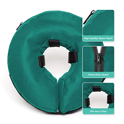Image of ZenPet Protective Inflatable Recovery Collar for Dogs and Cats (Teal) - Soft Pet Cone Does Not Block Vision E-Collar - Designed to Prevent Pets from Touching Stitches, Wounds and Rashes (Small)