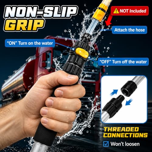 Image of Car Wash Brush with Long Handle, Scratch-Free Ultra Soft PP Bristle Mop Head, Water Flow-Thru Car Washing Brush with Hose Attachment for Exterior Cleaning Brush for Cars, Vehicle, Solar Panels
