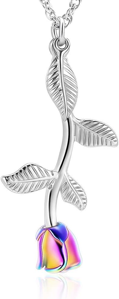 shajwo Rose Flower Urn Necklace Cremation Jewelry for Ashes for Women Girls Urn Keepsake Pendant Human Pet Memorial Locket Holder