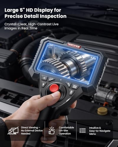 Image of Ralcam Industrial Borescope Camera with Replaceable Snake Cable, 5 inch HD Display, 4-Way Articulating Probe & Stainless Steel Joystick, 6.2mm Camera, Waterproof Cable, 5 FT Auto & Pipe