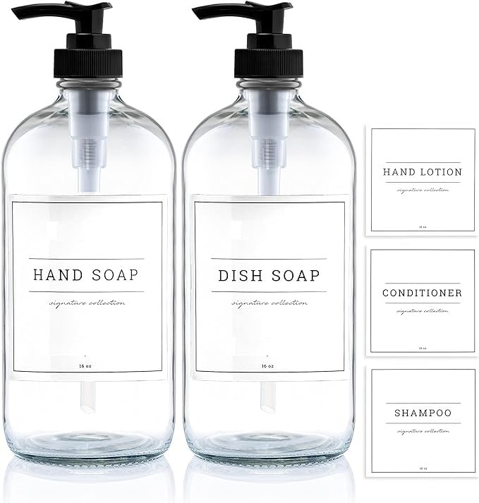Crizer Plastic Soap Dispenser with Rust Proof Pump, 12 Waterproof Labels, Soap Dispensers Bathroom Countertop, Plastic Hand Soap Dispenser Dish Soap Dispenser for Kitchen (Pack of 2, Plastic-500 ml) (B0D95SJ98T) Amazon Price History, Amazon Price Tracker