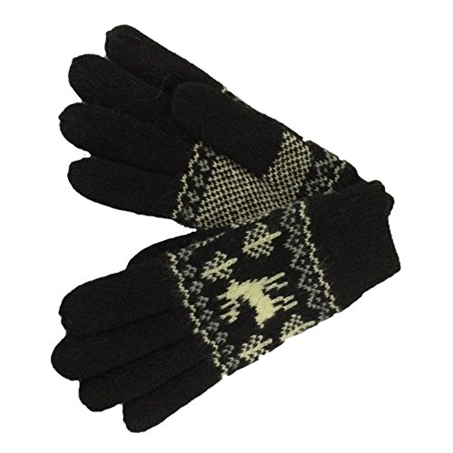 Unisex Wool Gloves Double Thick Knit Gloves Full Finger Winter Gloves, One Size (black)