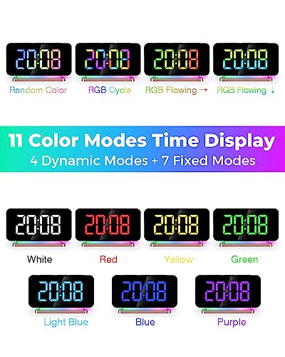 Szelam SZ-8853A-RD Rgb Digital Alarm Clock,7.4 Inch Led Mirror Desk Clocks,With Night Light,Usb C Charger Port,Auto Dimmer,5 Levels Volume,For Home Office Bedroom Bedside Table Decor thumb #3