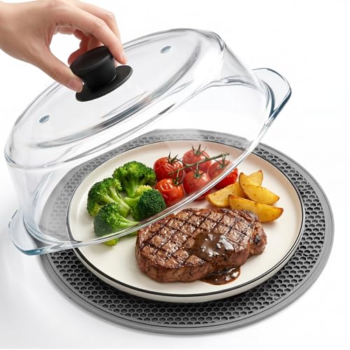 2 in 1 Glass Microwave Splatter Cover Glass Microwave Cover 10 In