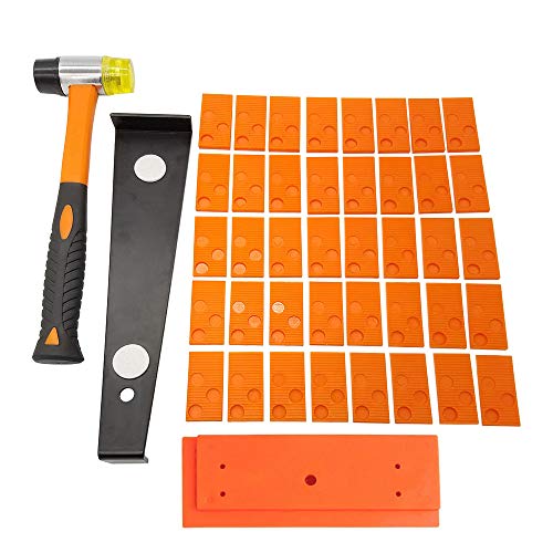 Wood Flooring Installation Kit 43 Pcs Laminate Vinyl Plank Flooring Assembly Tool with Spacers, Tapping Block,Heavy Duty Pull Bar,High-Strength Fiberglass Handle Mallet (Pull bar is 4mm Thick)¡