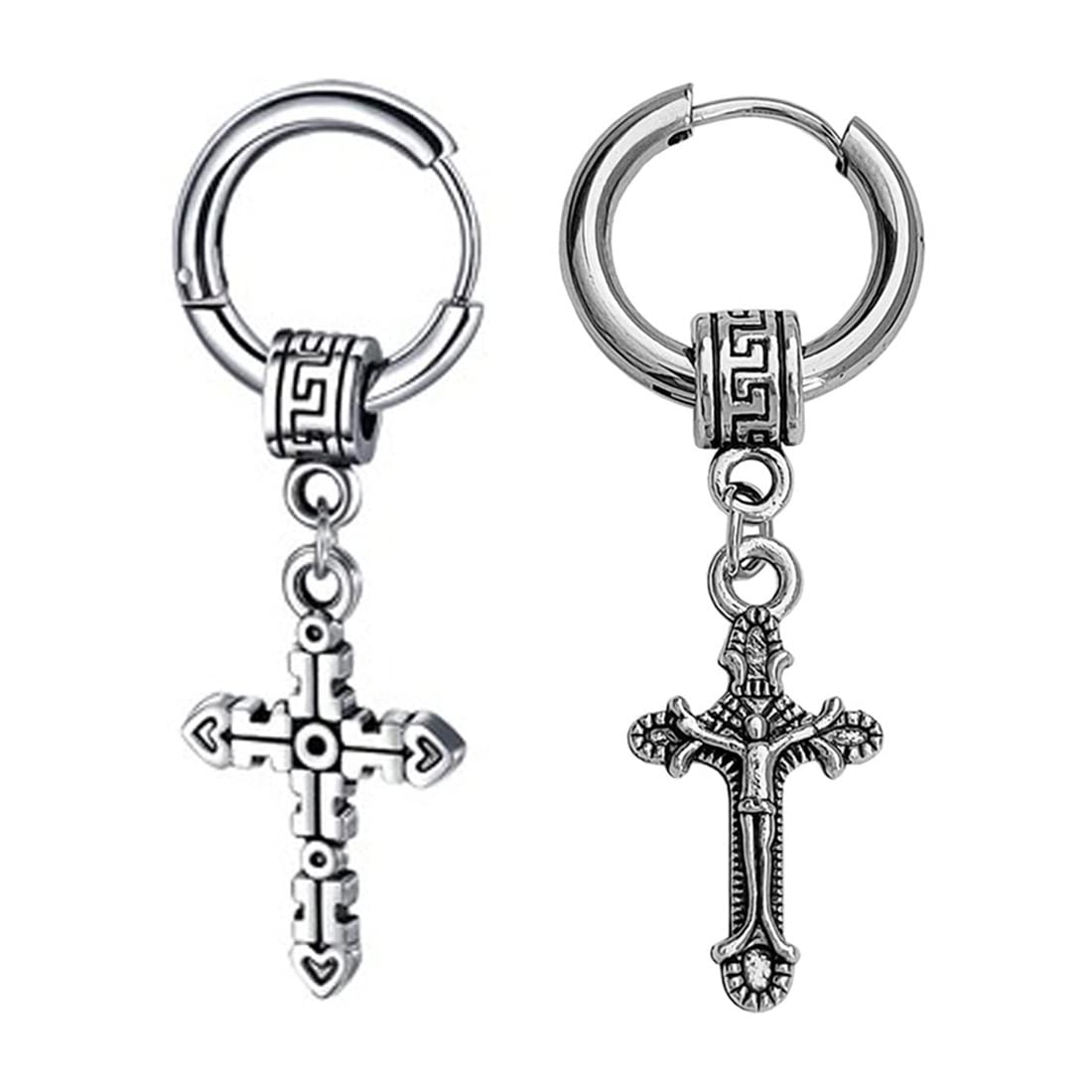 M Men Style Men Christ Jesus Cross Christ Jesus Cross Hoop Studs Punk Titanium Steel Piercing Jewelry Silver Stainless Steel Hoop Earrings For Men And Women (B0B15FBGR7) Amazon Price History, Amazon Price Tracker