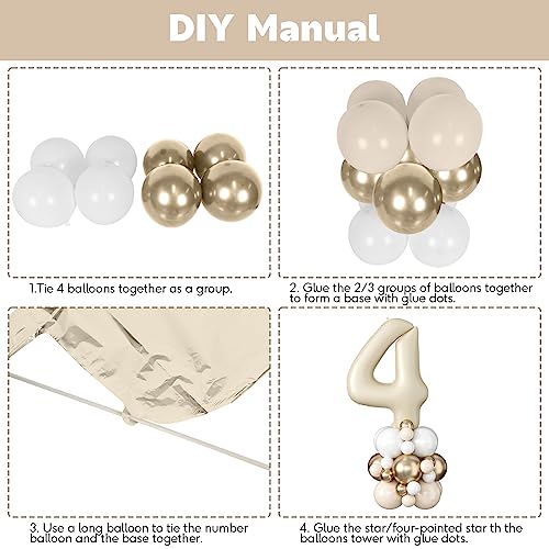 Image of 40 Inch Cream Number 4 Balloon for 4th Birthday Decoration Beige White Sand Number Four Foil Balloon Tower Giant Large Nude Neutral Digit Helium Balloons Stack for Girls Boys Anniversary Party