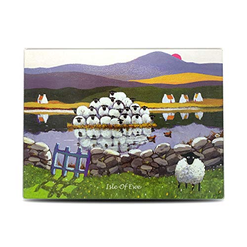 Isle of Ewe Glass Chopping Board Table Top Protector by Thomas Joseph - Sheep Gift, Multicoloured, 40 x 30cm