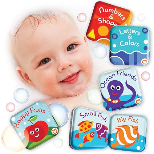 Image of Floating Baby Bath Books Set of 4 - Bath Books for Babies, Infants - Waterproof, Mold-Free Bath Toys for Learning & Early Education (Fruit, Ocean, ABC, Numbers Books)