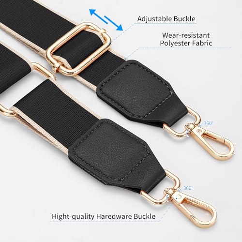 Image of 1.5 inch Wide Crossbody Purse Strap Replacement - Adjustable Handbag Belts | Adjustable replacement shoulder straps, gold buckle, black, fits most purses, totes, crossbody bags, handbags, clutches