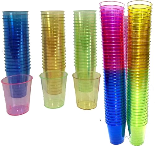 80 Plastic Shot Glasses NEON 30ml - Shot Cups| Shots Vodka Jelly Sample Tasting Desserts Weddings Birthdays Parties Christmas Stag Hen Reusable (80)