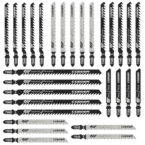 Stichsägeblatt Set, CGBOOM 30 tlg Stichsägen Zubehör, T-Schaft Jigsaw Stichsägeblatt mit Kunststoffbox für Holz und Metall