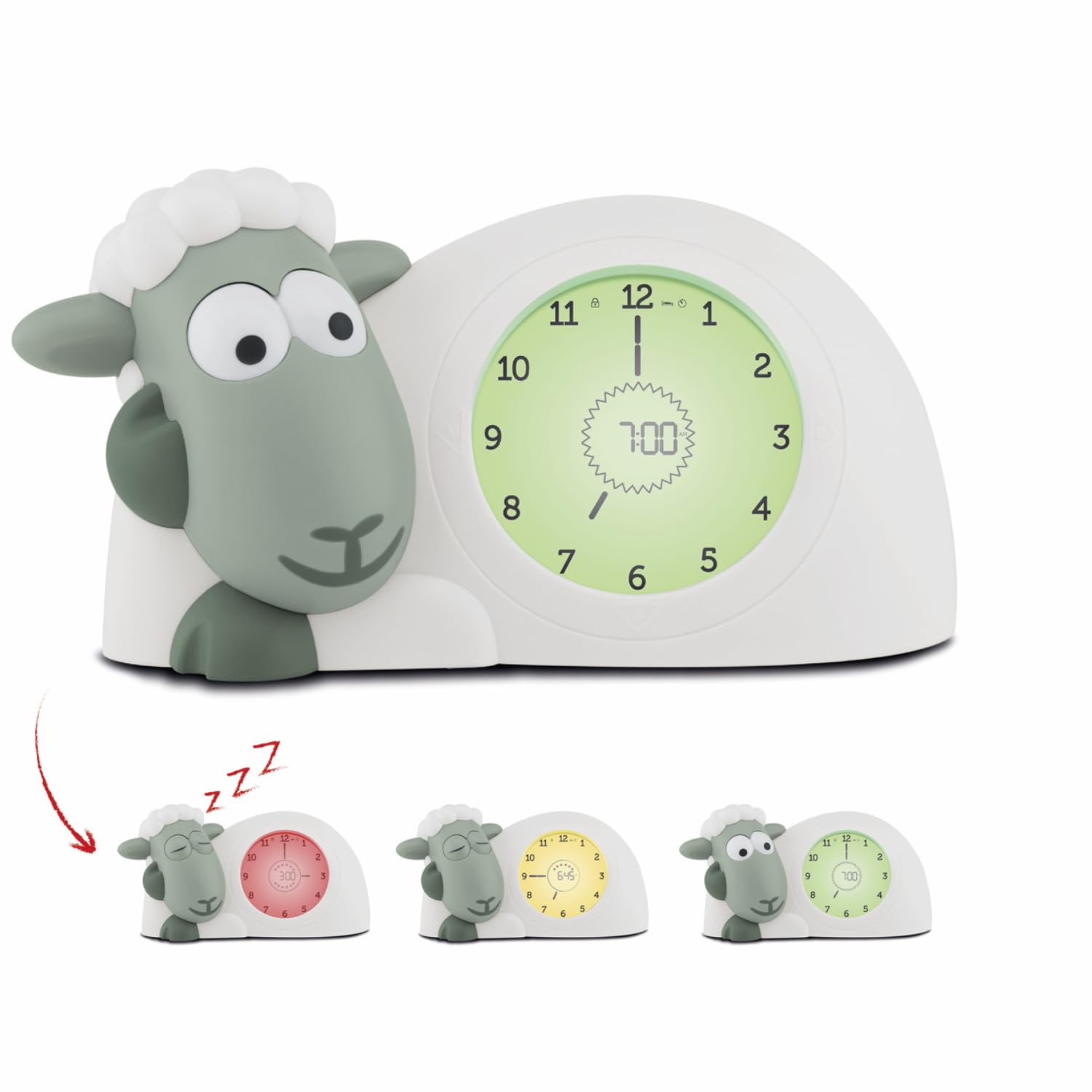 ZAZU Orologio Sam The Lamb – Orologio da letto e luce notturna per bambini | Insegna al tuo bambino con indicatori visivi quando svegliarsi | Luminosità regolabile | Spegnimento automatico (Sage)