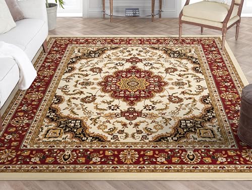 Well Woven Barclay Collection Medallion Kashan Ivory 4x5 Area Rug