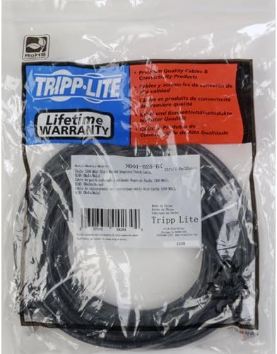 Tripp Lite Cat5e cable in its clear plastic retail packaging, showing the product label and coiled cable inside.