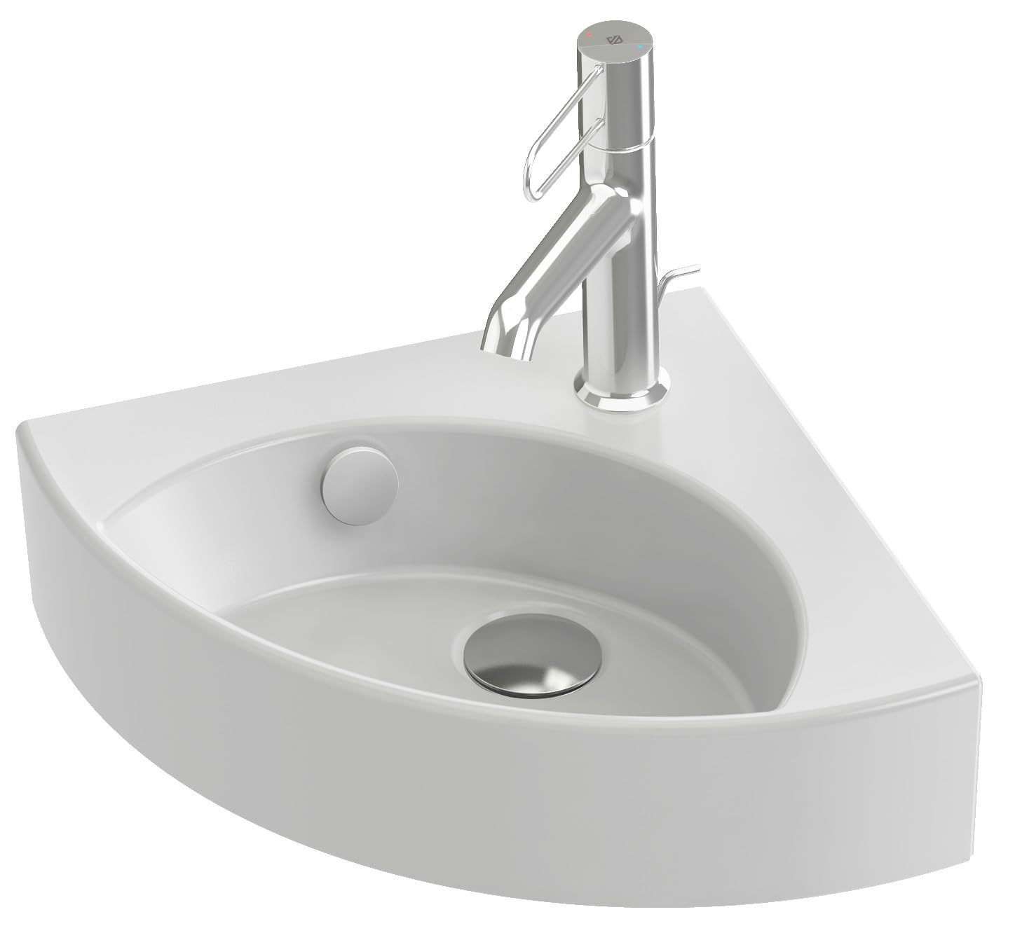 JACOB DELAFON Lavamanos pequeño en esquina para baño Lavabo compacto de cerámica blanca, fácil limpieza y mantenimiento 1 orificio para grifería 34x34 cm Odéon Rive Gauche EGP112-00