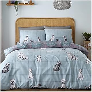 GC GAVENO CAVAILIA Highland Cow Bedding Double Bed With Pillowcases, Easy Care Striped Duvet Covers, Breathable Quilt Set Grey, 719267