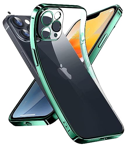 Image of mobistyle Designed for iPhone 13 Pro Electroplating Bumper Clear Back Cover for iPhone 13 Pro Cover (Silicone | Electroplating Green)