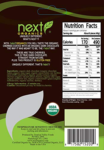 Next Organic Cherries Dark Chocolate Covered, 4-Ounce (Pack of 4)