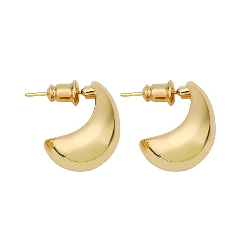 Locrccl 14K Gold Plated Chunky Gold Hoop Drop Earrings Small Thick Waterdrop Hoops Post Dome Huggie Earrings Hypoallergenic Trendy Jewelry for Girls