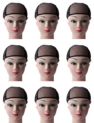 YASUOA 9 Pack Wig Cap Mesh Net Liner Weaving Cap Durable Breathable Hairnet Snood for DIY Making Wigs Women Lady Girls Men Adults Long Short Hair Cosplay,Black/Beige