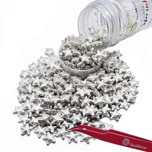 SE Si&Moos Large Edible Silver Star Sprinkles for Cake Decorating...