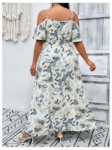 Image of Floerns Women's Plus Size Cold Shoulder Short Sleeve Split Thigh Long Dress