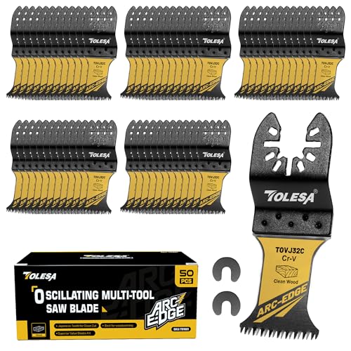 TOLESA Japanese Tooth Arc Edge Oscillating Saw Blades, 50PCS Oscillating Multitool Blades for Wood, Plastic Clean Cut