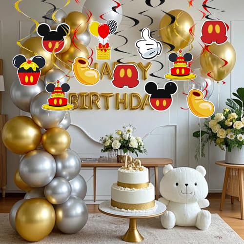Image of Pre-Strung Red Yellow Birthday Hanging Swirl Decorations,Mouse Birthday Party Ceiling Streamers, Mouse Theme Party Supplies, Party Favors for Boys Kids(38 Pcs)