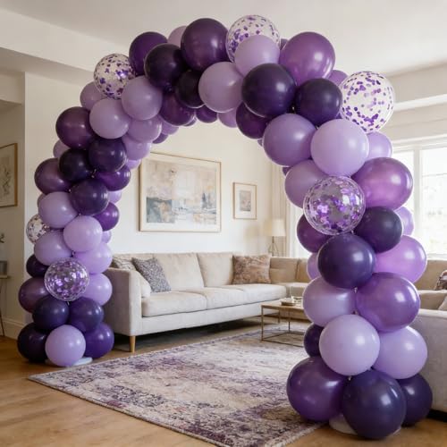 Image of 100Pcs Purple Balloons with Metallic Pastel Dark Purple Confetti Balloons | 12inch Purple Chrome Confetti Latex Balloons Kit for Women Birthday Wedding Baby Bridal Shower Halloween Party Decorations