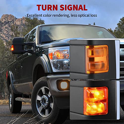 YITAMOTOR Towing Mirror Compatible with 2008-2016 Ford F250 F350 F450 F550 Super Duty, Right Passenger Side Mirror Power Heated, Telescoping, Folding, Turn Signal Light Black
