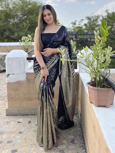 Image of AKHILAM Women's Georgette Embellished Saree With Unstitched Blouse Piece(BITTI555 JR Parent)