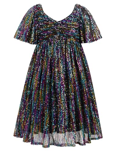 IBAKOM Girl Sparkly Sequins Prom Dress Teen School Dance Formal Pageant Outfits Tween Fancy Birthday Juniors Wedding Dress