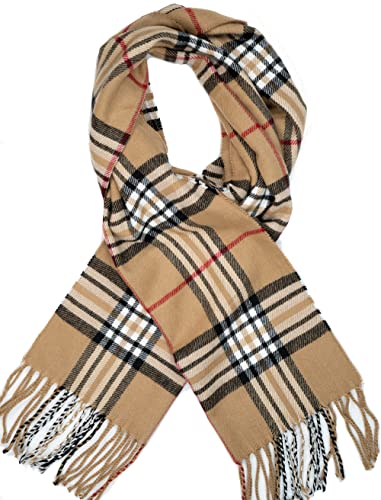 ScarfDeals - Cashmere Wool Feel Scarf Warm Soft Lightweight Scottish Scotland Nova Check Tartan Plaid Gift For Men Women Kids (Camel tan beige Classic BB Vintage Tartan Z3)
