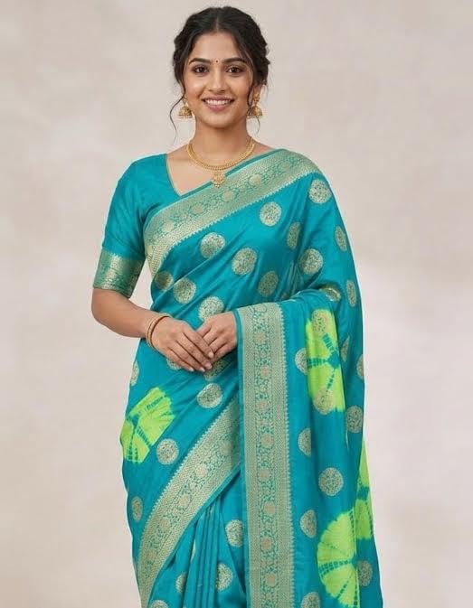 Image of Women's Georgette Batik Print Saree with Woven Zari Border Traditional Saree for Wedding Festival Use