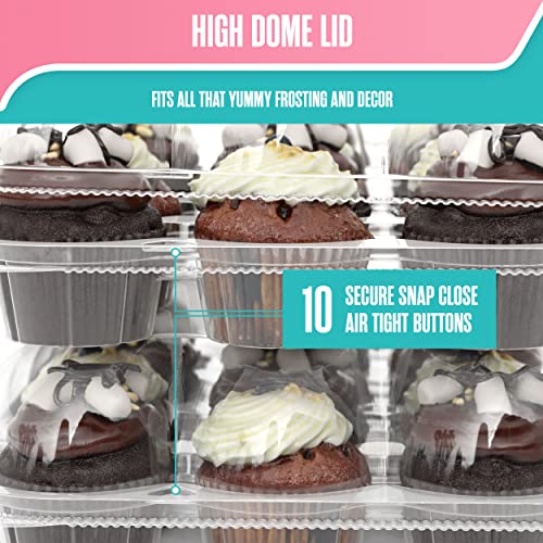 Cupcake Boxes 24 Count, Cup Cake Containers, Travel Carrier, 5 Pack (120 Compartment), Full Size, Tall Dome, Clear, Pet Plastic, Disposable, Tray With Lid, Cupcakes Transport Holder, Houseables #TOP5