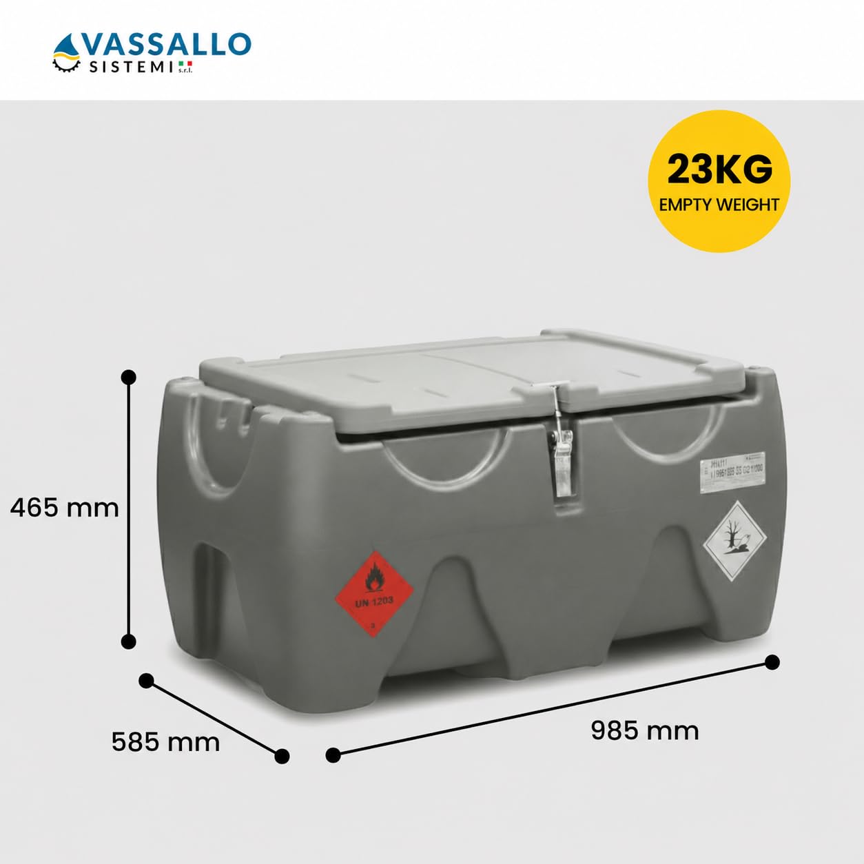 System Tank 150 L – Przenośna elektryczna pompa benzynowa 12 V – profesjonalny kanister z polietylenu z rurką 4 m i automatycznym pistoletem Vassallo Sistemi