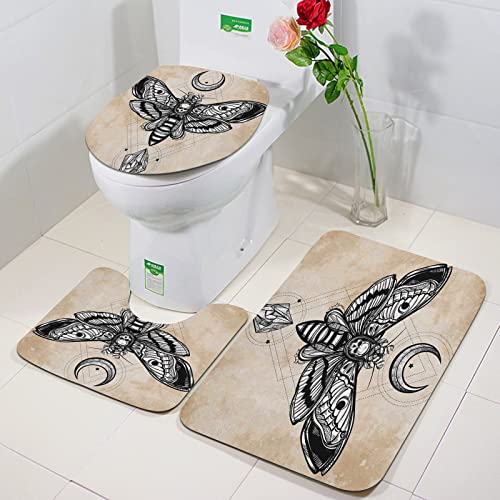 Memory Foam Badematte, 3 Set Anti Rutsch Badezimmerteppich,Fantasy Dead Head Hawk Moth Luna und...