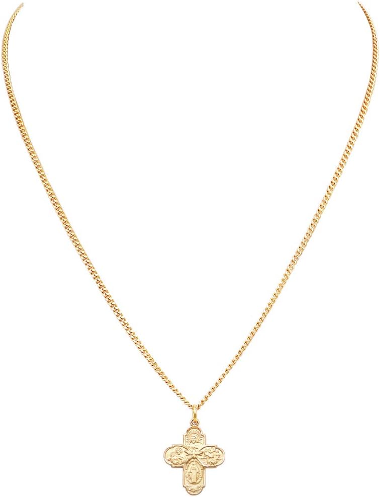 Rosemarie's Religious Gifts Small Four Way Cross with Holy Spirit Pendant Necklace, 18"