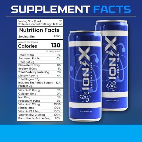 Image of Nootropic Energy Drink - ionix Nootropic Drink to Boost Focus and Mood with Natural Green Tea Caffeine, Vitamins & Prebiotic for Gut Health, Pure Cane Sugar & L-Theanine - 12 fl oz Cans (Pack of 12)