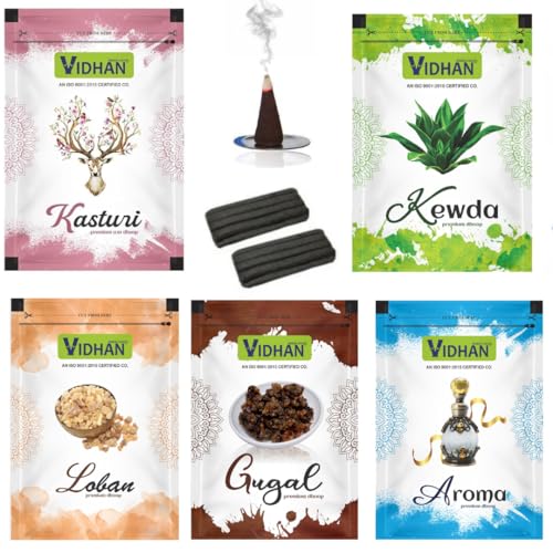 Image of DHOOP Zipper Pouch VIDHAN Wet DHOOP | Herbal | Long Lasting Fragrance for Daily Pooja, Havan, Meditation and Yoga | 20 Sticks in Each Packet Pack of 5 (KASTURI KEWDA LOBAN GUGGAL Aroma)