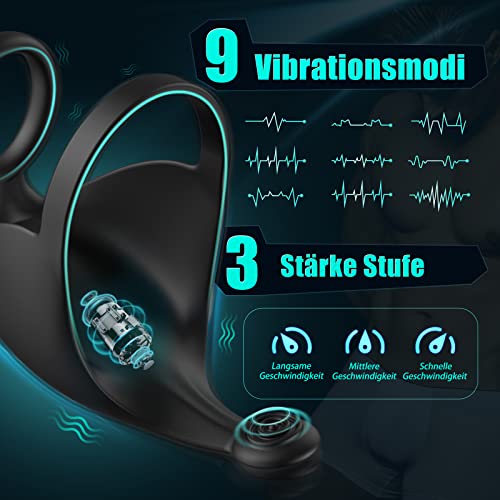 Dual penisring, vibrators met testikelstimulator, siliconen cockring, clitorisstimulator met 9 vibratiemodi, waterdicht, seksspeelgoed voor mannen en paren, extreem - Afbeelding 4