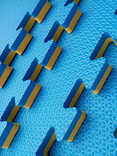 Kit com 10 Tatames Dupla Face Azul com Amarelo 50x50x2cm