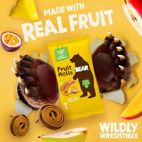 Image of BEAR Real Fruit Snack Rolls - Gluten Free, Vegan, and Non-GMO - Tropical - 36 Rolls, Healthy School And Lunch Snacks For Kids And Adults, 0.7 Ounce (Pack of 18)