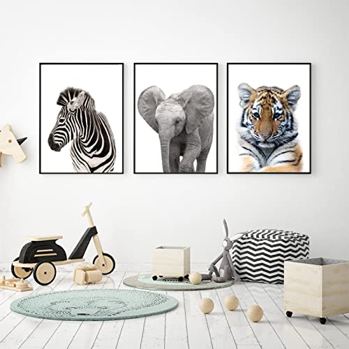 TECHSOUK Safari Elefante Jirafa León Cebra Animal Posters Impresiones Cuadro sobre Lienzo para...