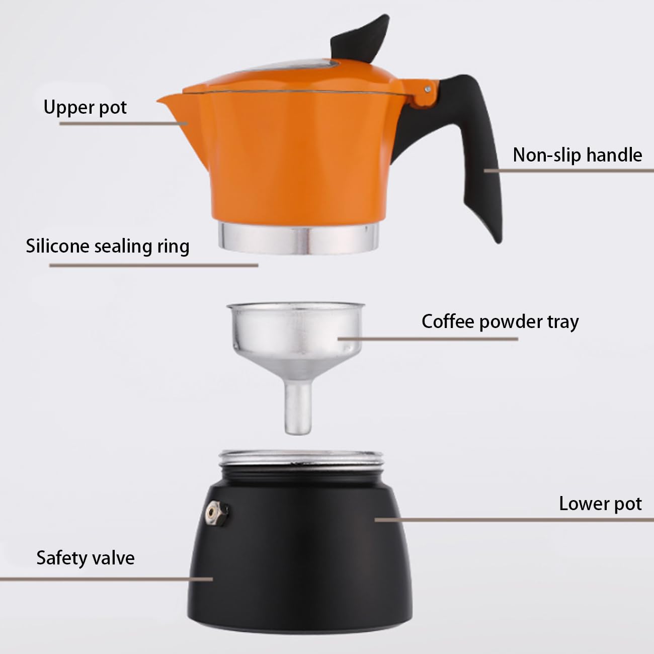 Moka da 6 tazze con coperchio in vetro trasparente, caffettiera da 300 ml, in alluminio, per piano cottura e caffettiera classica, per casa, cucina, campeggio, viaggi (rosso e nero, 6 tazze)