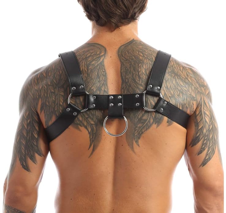 Lunriwis Herren Brustpanzer Geschirr PU Leder Körper Verstellbare Brustplatte Doppelschulter Punk Gothic Brustpanzer Schnalle Brustplatte Club Cosplay Dekoration Kostüm